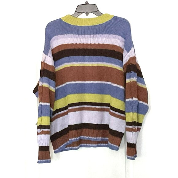 St John's Bay Womens Crew Neck Cable Knit Pullover Sweater Size 1X, Multi Stripe - Picture 3 of 7